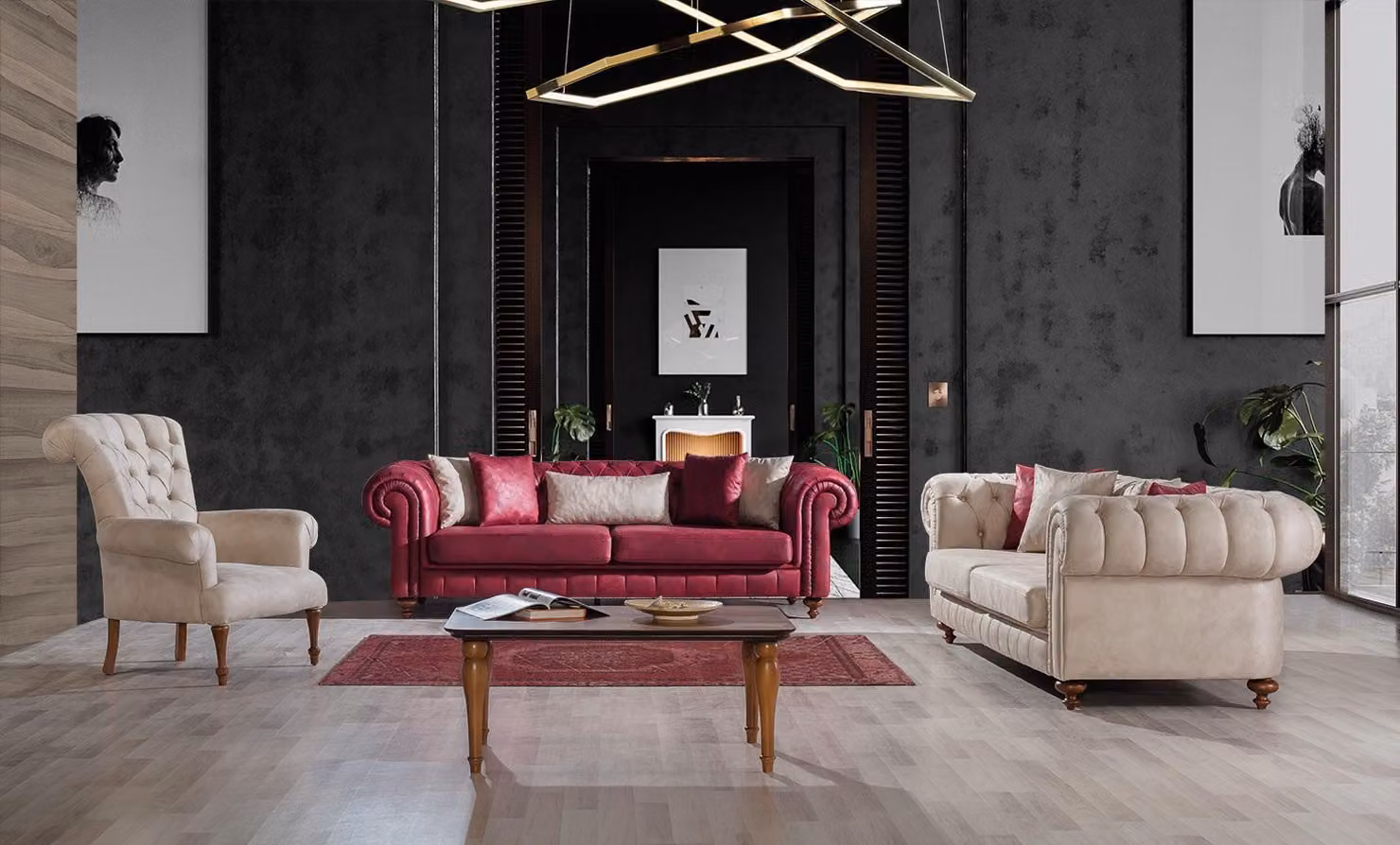 Chesterfield Sofa Couch Garnitur Sitzgruppe Polster Gruppen Wohnzimmer Set 3+3+1