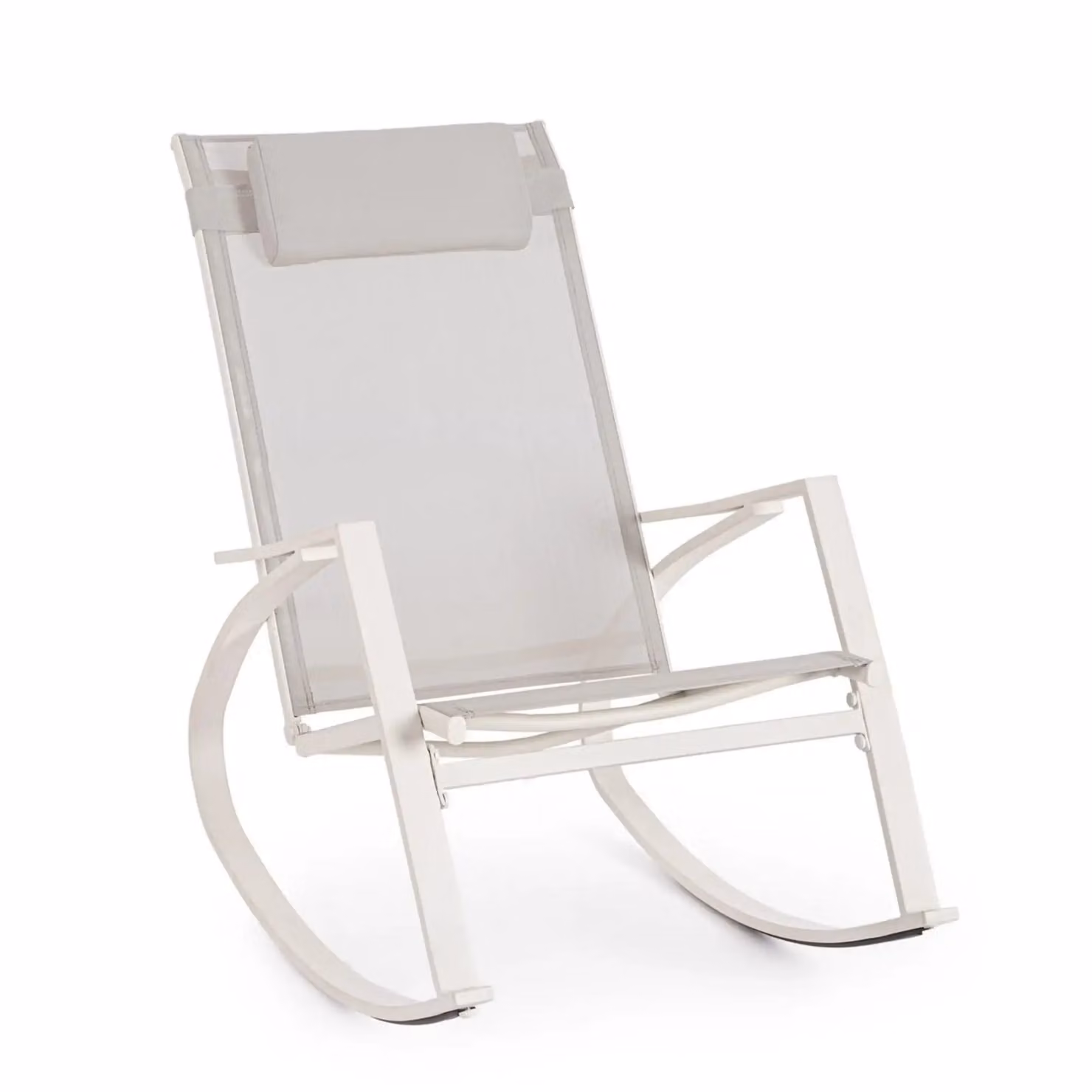 Poltrona a dondolo ILLETAS in acciaio e textilene beige