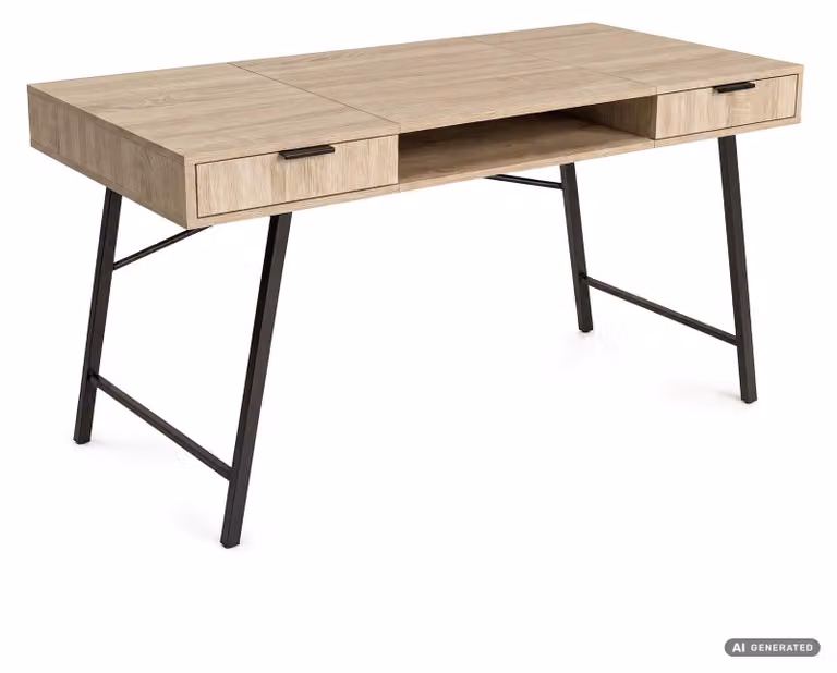 Scrivania industriale per computer Rovere Sonoma ARDEN 120 cm 2 cassetti 1 ripiano gambe nere