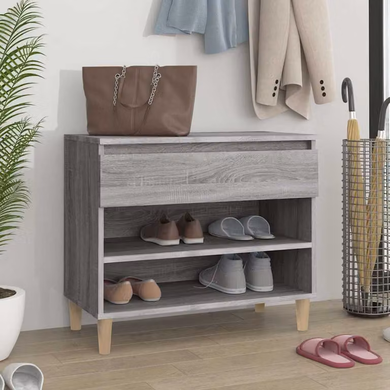 Scarpiera moderna vidaXL in legno Grigio, sospesa a parete, L: 70 cm, P: 36 cm, H: 60 cm