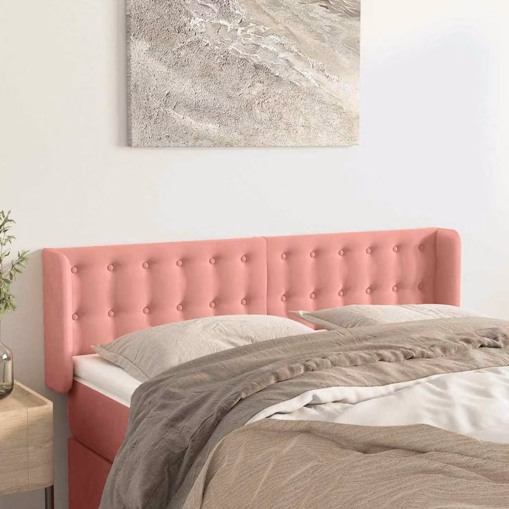 Testiera ad orecchio vidaXL in velluto rosa con struttura imbottita L: 147 cm, P: 16 cm, H: 78-88 cm