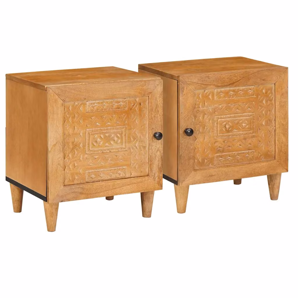 Set di 2 comodini vidaXL in legno di acacia e mango marrone chiaro L/P/H: 80 x 50 x 40 cm