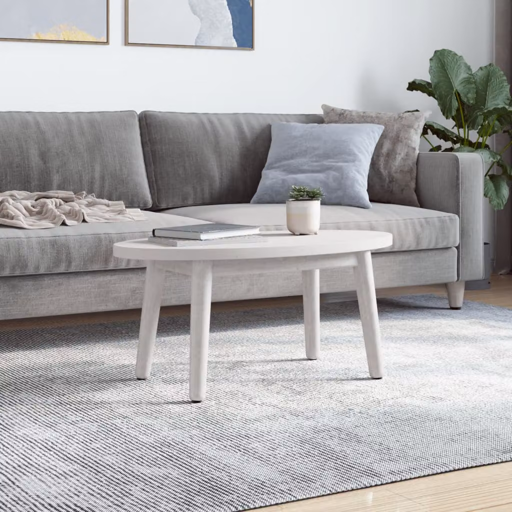 vidaXL Piano Tavolo Bianco 80x40x2,5cm in Legno Massello di Pino Ovale