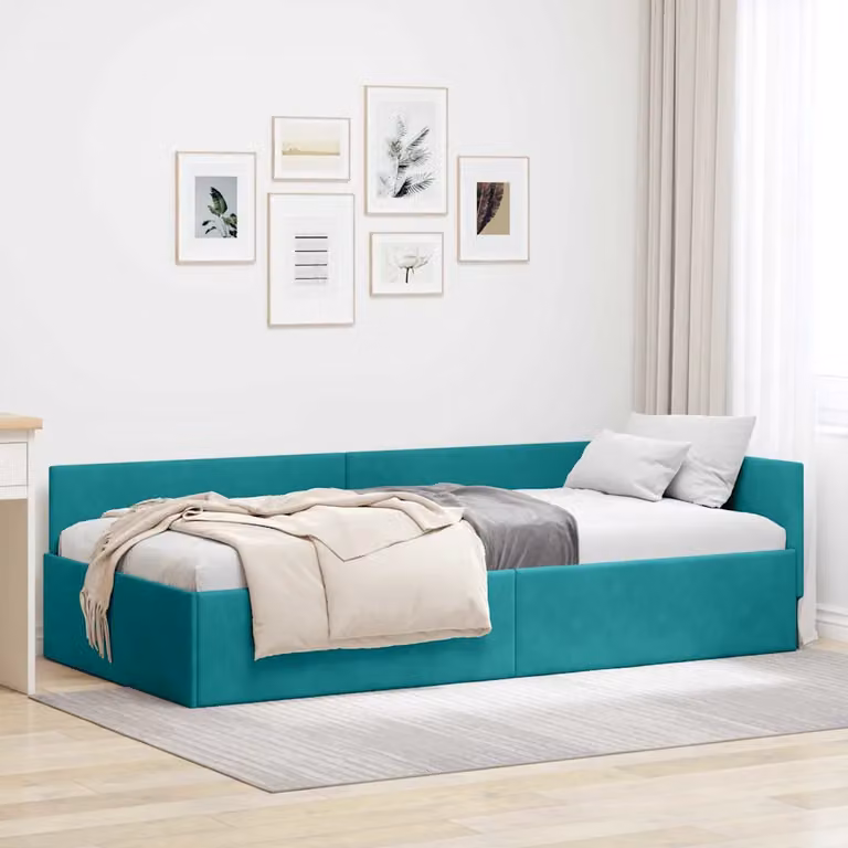 vidaXL Letto ad angolo con chaise longue asimmetrica in velluto turchese, L/P/H: 190 x 90 x 94 cm