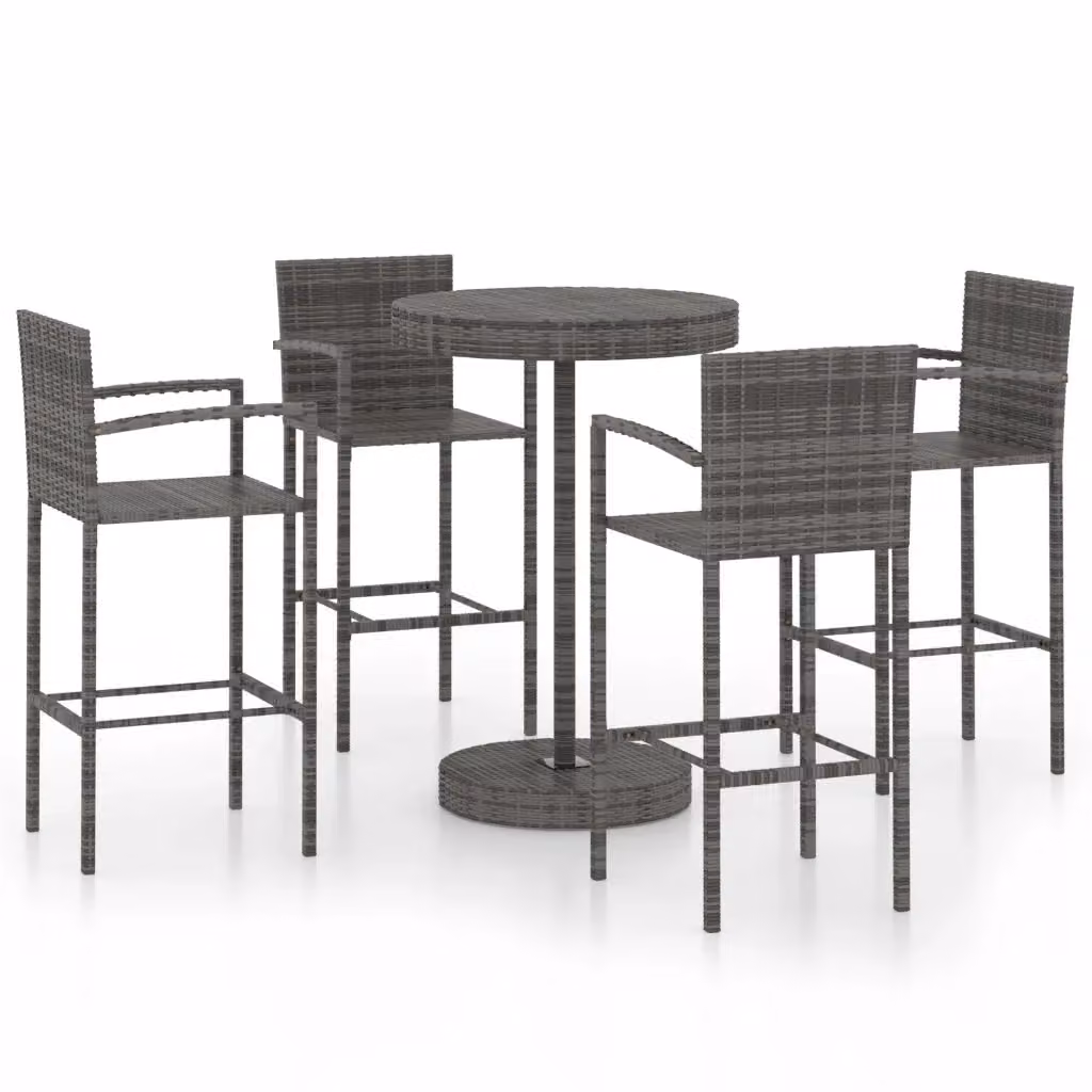 Set da Bar da Giardino vidaXL in Polyrattan Grigio, 5 Pezzi con Tavolo Rotondo e Cuscini Rimovibili – 2