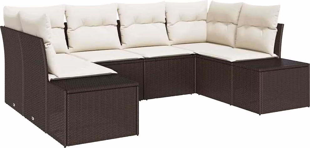 Set Divano da Giardino con cuscino 6 pcs Marrone polyrattan