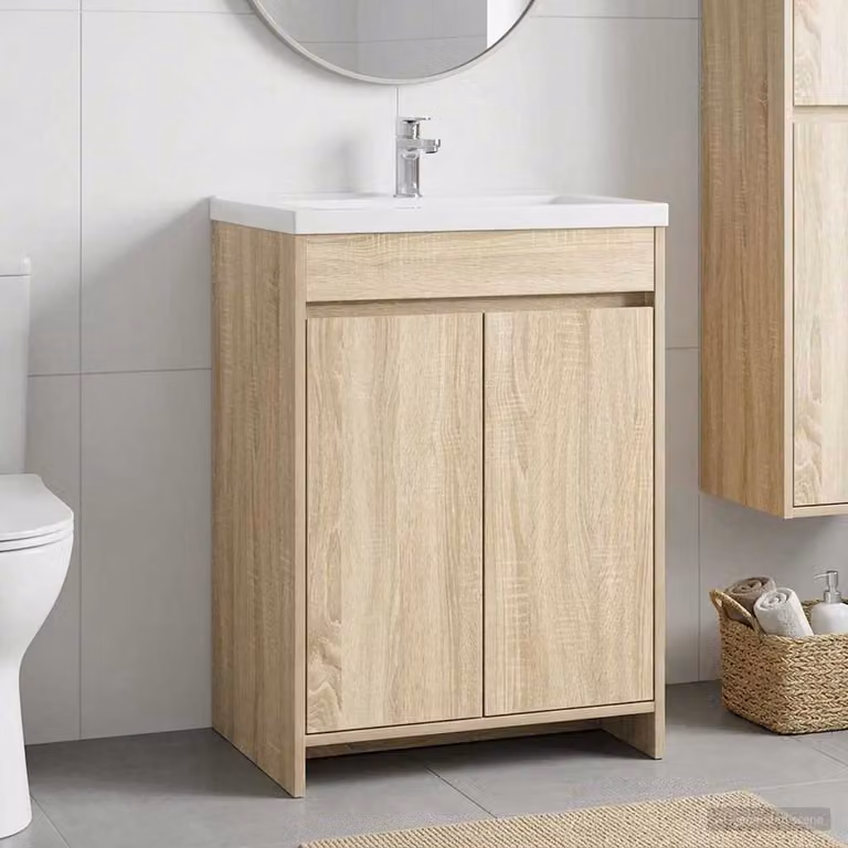 Mobiletto da bagno sottolavabo moderno vidaXL in legno Rovere Sonoma marrone L: 56 cm, P: 37,5 cm, H: 81 cm