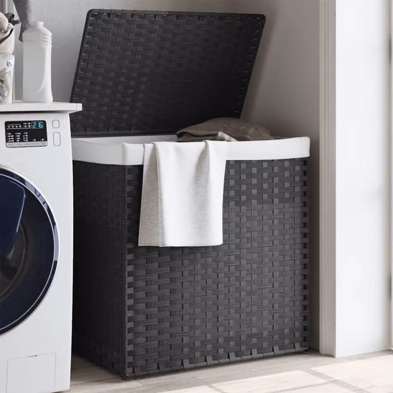 Cesto Portabiancheria a 2 Sezioni vidaXL in Polyrattan Grigio con Coperchio e Maniglie L: 53 cm, P: 35 cm, H: 57 cm