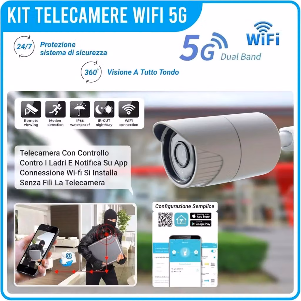 Kit Videosorveglianza Wireless DE ROSA, Telecamera Wi-Fi Esterno 4 Canali Full HD IP 5 MPX con Visione su Smartphone e Tablet, Colore Bianco – 2