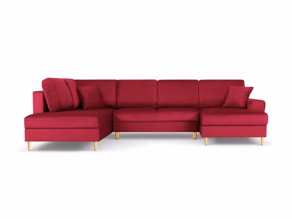 Divano panoramico convertibile Kyoto Cosmopolitan Design con contenitore, 7 posti, velluto rosso e oro, L 313.0 x P 194.0 x H 88.0 cm – 2