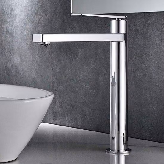 Ibenzoa® Miscelatore monocomando per lavabo, 235 mm, cromo – Rubinetto da bagno a risparmio idrico per lavabi e doccia, dotato di valvola in Vetroceramica e collegamento in acciaio inossidabile flessibile