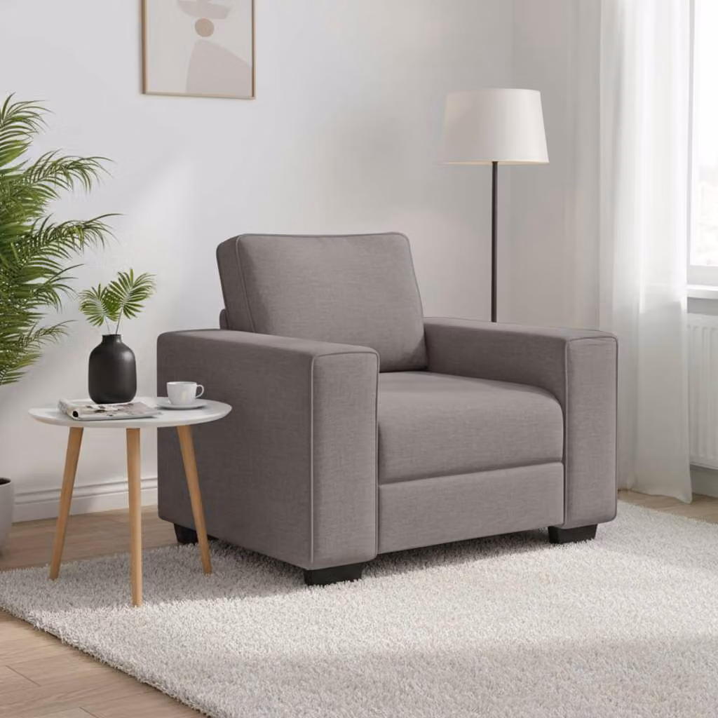 Poltrona lounge moderna vidaXL in tessuto beige e grigio con braccioli, L 100 cm x P 77 cm x H 82 cm