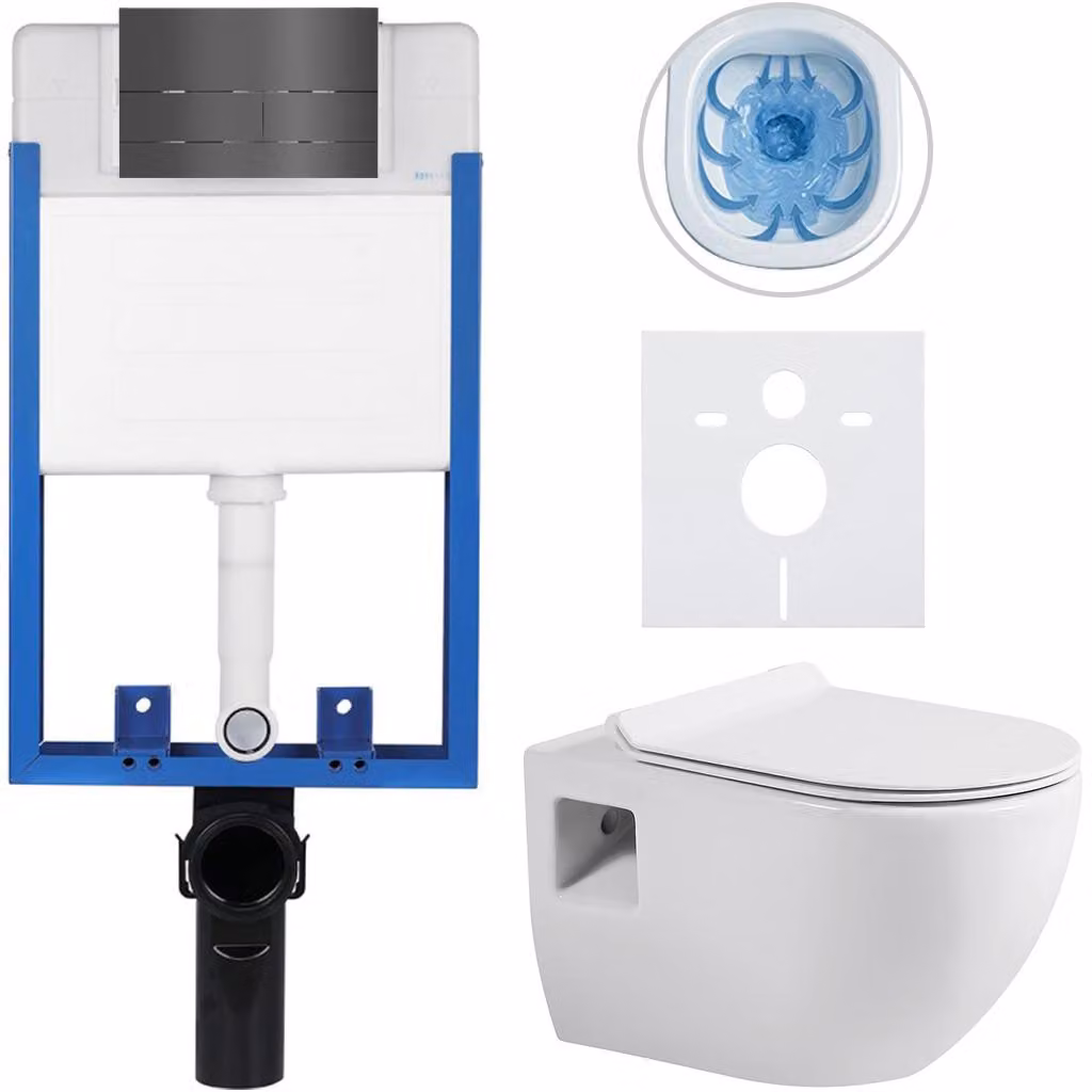 Set completo per WC da incasso, modello Lite/Dure, colore bianco lucido, pulsante per WC modello Line, grigio scuro, da incasso, dimensioni 51x35 cm