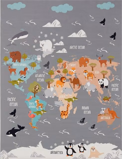 Tappeto per bambini Bini grigio e multicolore con motivo animal, L 200 cm x P 200 cm