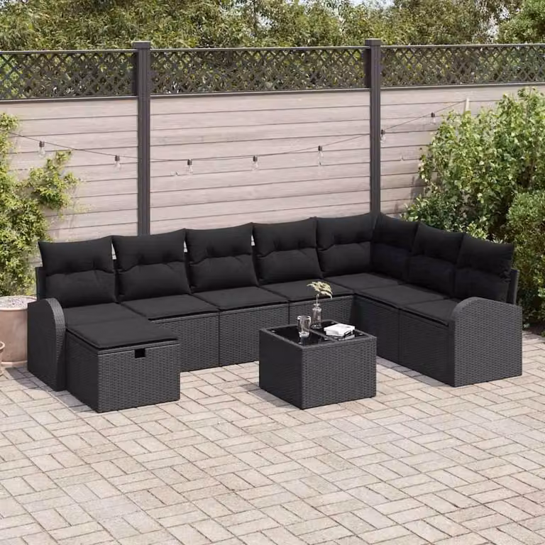 Maison Exclusive - Set da giardino composto da 9 pezzi, divano in rattan sintetico nero