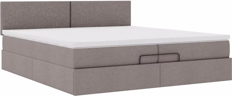 Struttura Letto Pouf con Materasso Tortora 200x200 cm Tessuto