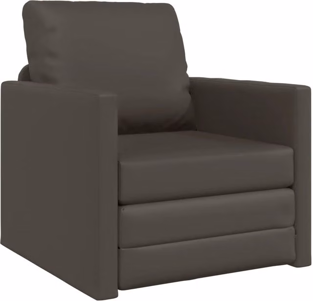 Divano letto singolo moderno in pelle artificiale grigia con struttura in metallo e plastica e braccioli