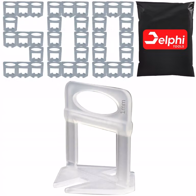 Delphi - Accessori per piastrelle - Clip per piastrelle - Sistema di livellamento - Cunei per piastrelle - 1 mm, 500 pezzi