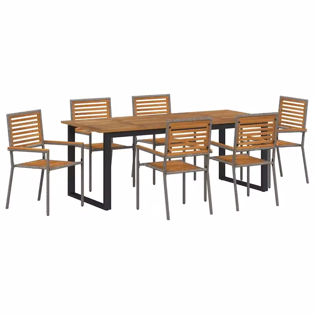 Set da Pranzo per Giardino e Terrazzo vidaXL in Legno di Acacia Massello 7 pz Grigio e Marrone – 2