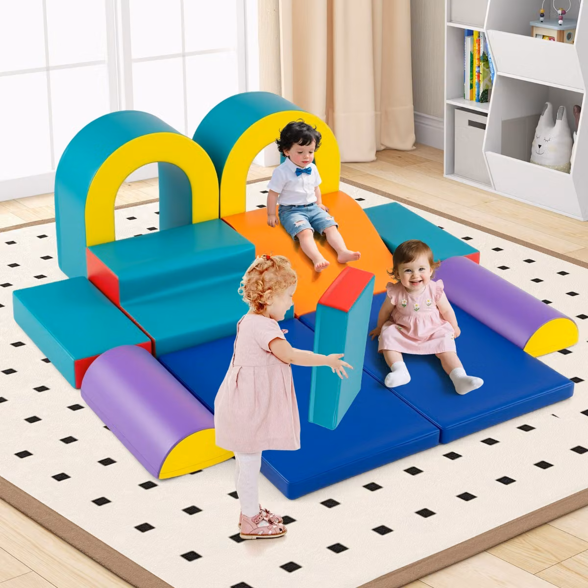 Costway Set di 10 blocchi da arrampicata in schiuma per attività motorie indoor per bambini, Verde e Multicolore