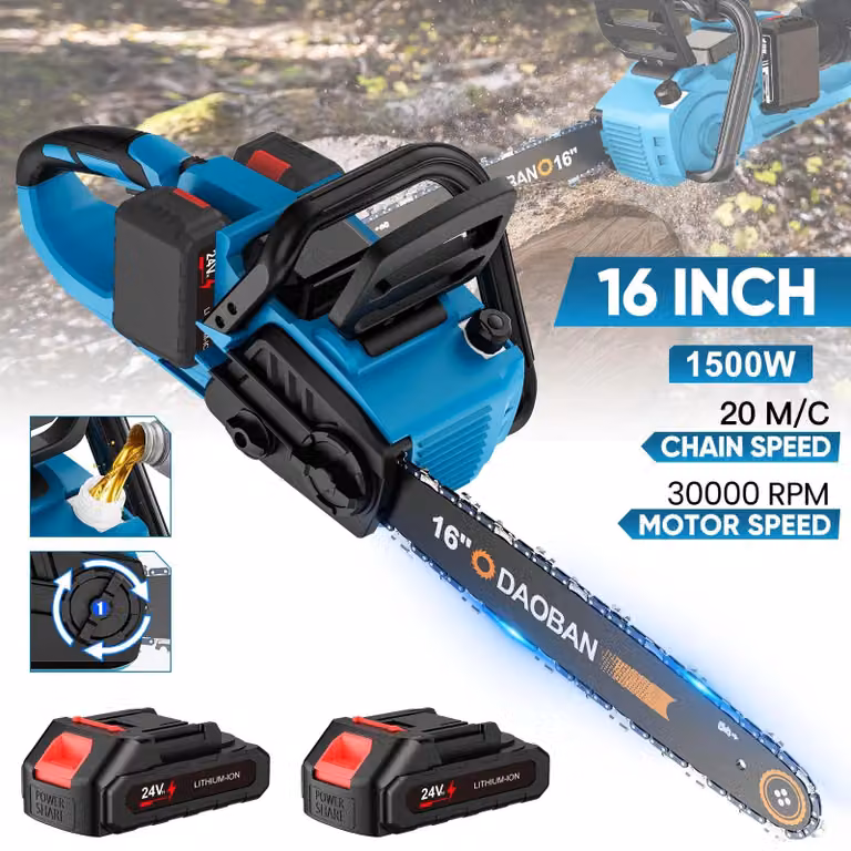 Troncatrice a batteria - 40 cm - Motore brushless - 3500 W - Lubrificazione automatica della catena - Kit standard