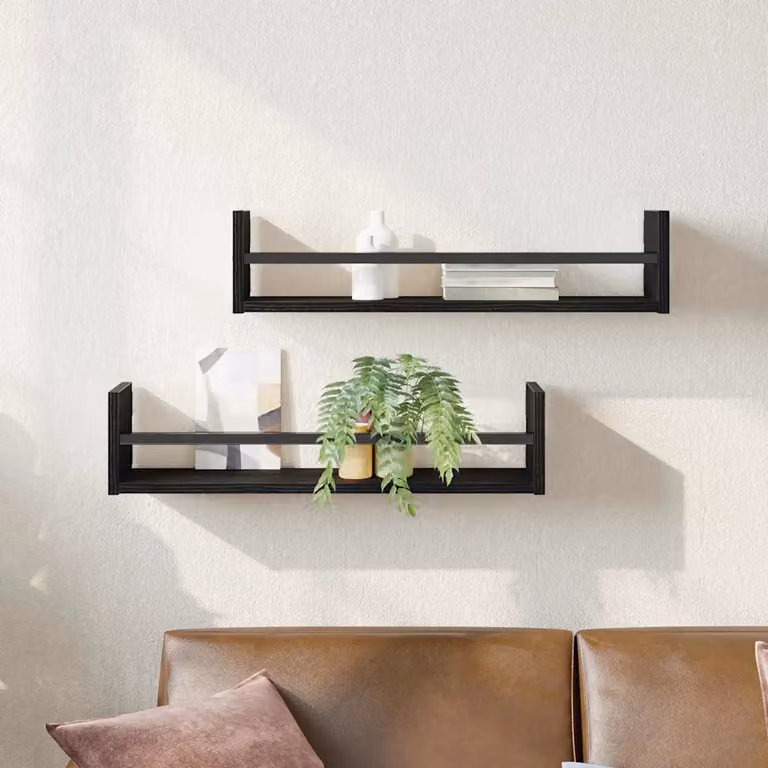 Set di 2 scaffali da parete moderni vidaXL in nero opaco, L 60 cm x P 16 cm x H 14 cm