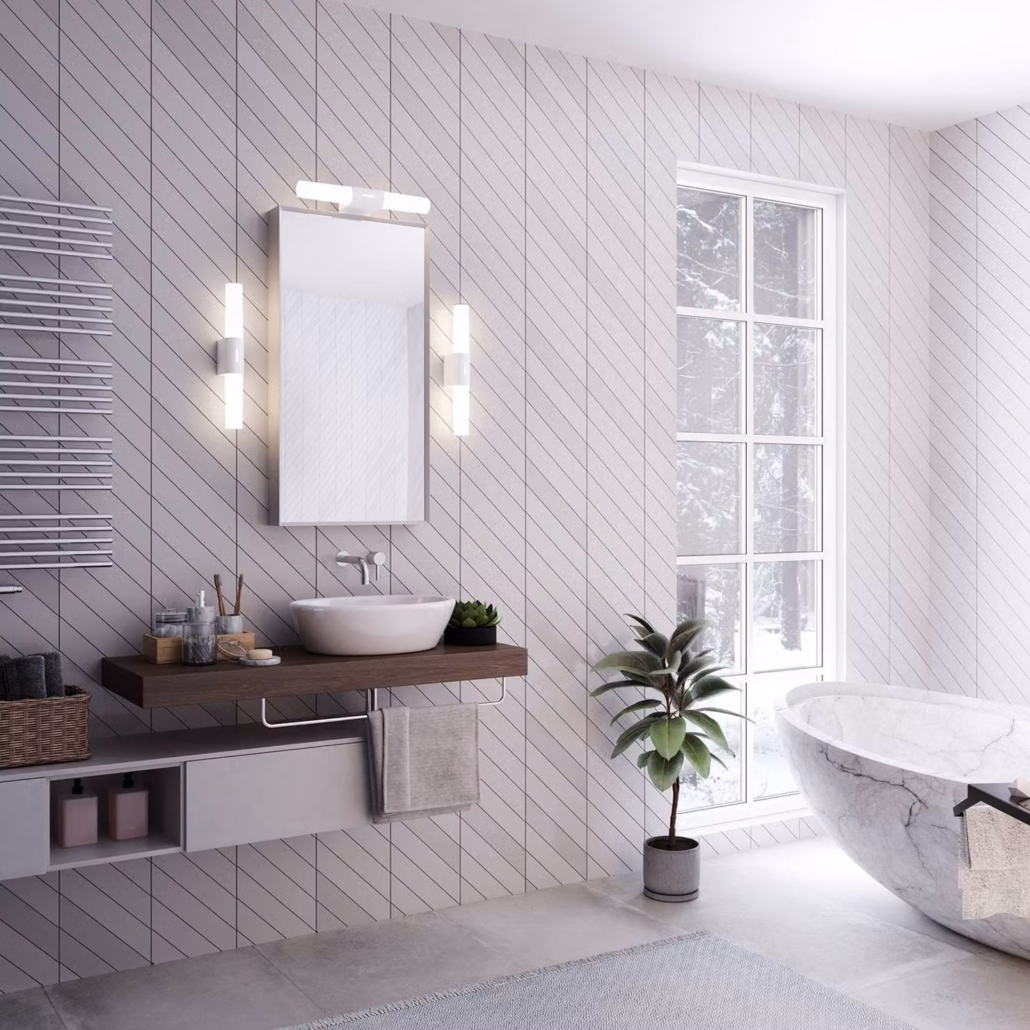 Nordlux Applique da parete Helva Double Basic, Bianco / Opale, Bagno, Plastica, Applique
