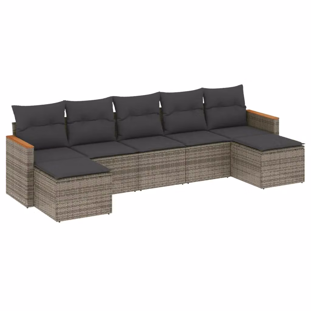 vidaXL Set Divani da Giardino 7 pz in Polyrattan Grigio con Cuscini e Ottoman – 2
