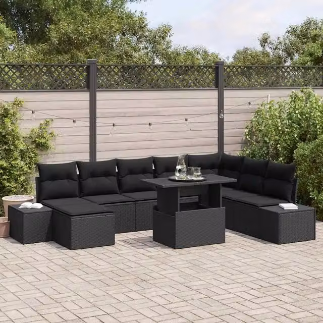 Set Divano da Giardino 9 pz Nero polyrattan 3349239