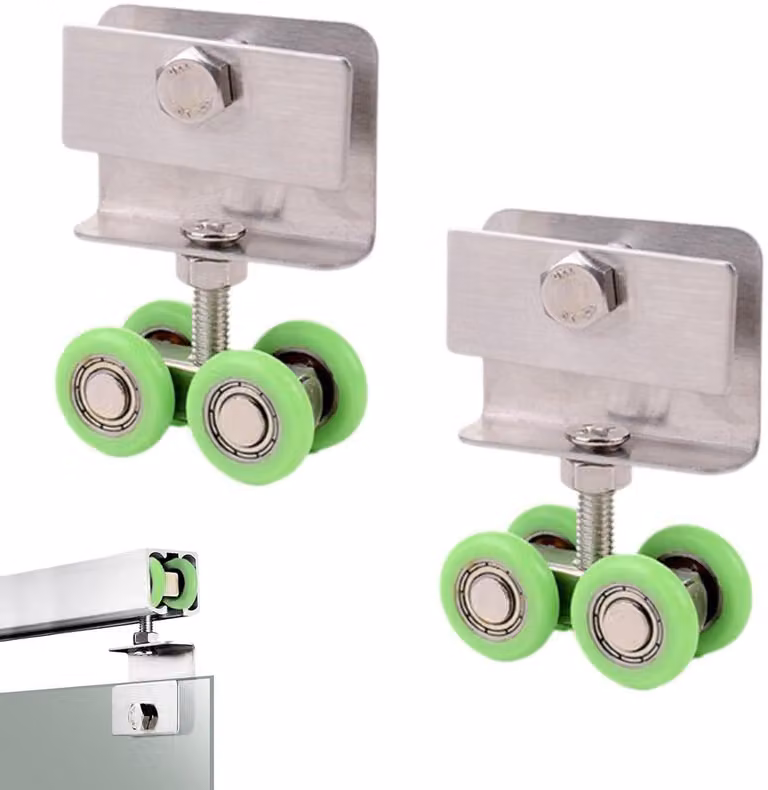 Set di 2 rulli per porte scorrevoli di box doccia – asse in acciaio, per porte in vetro, ruote per box doccia e guide