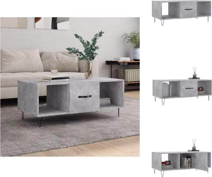 vidaXL Tavolino da caffè grigio cemento 102x50x40 cm materiale a base di legno - Tavolini da caffè
