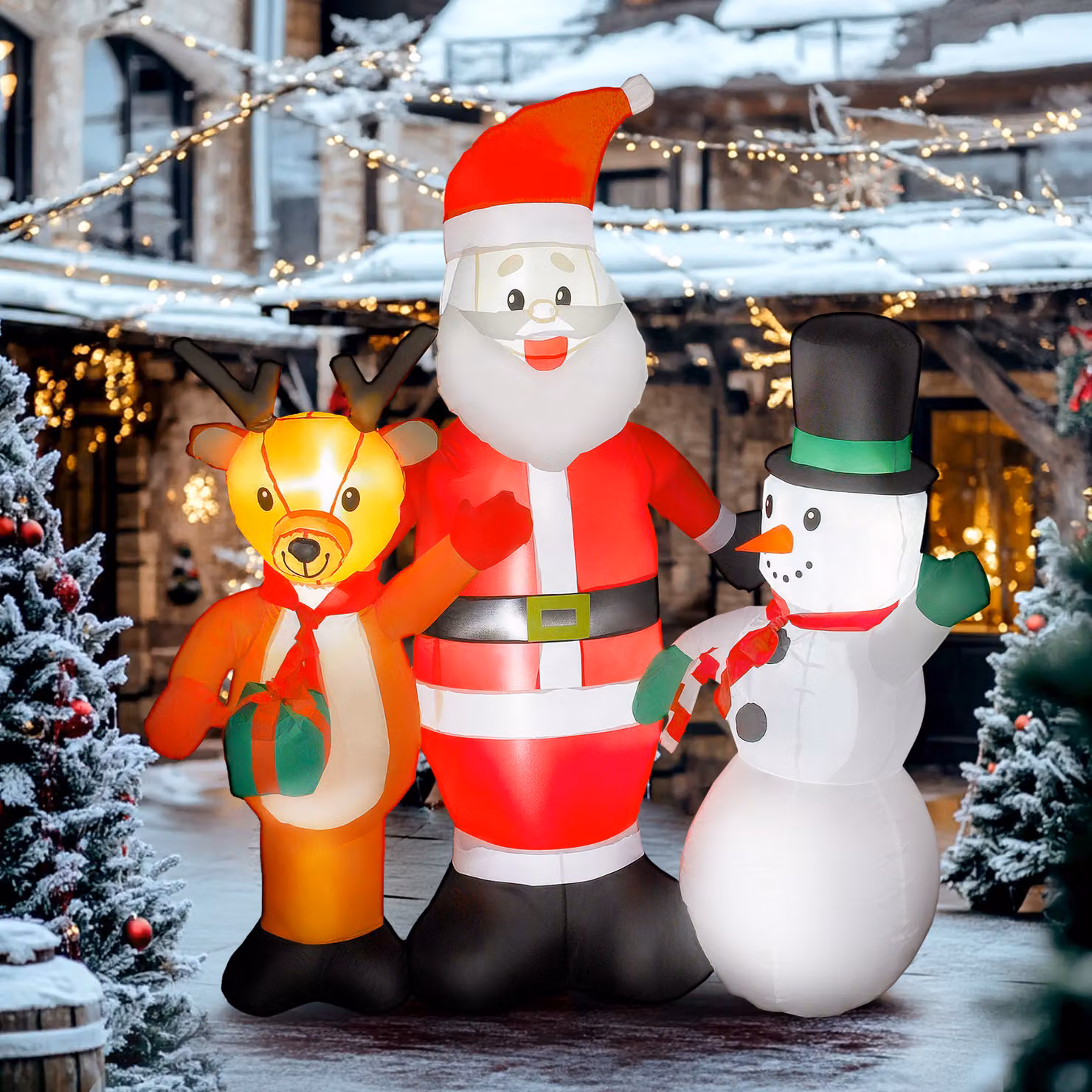 Outsunny Decorazione Gonfiabile di Babbo Natale con Renna e Pupazzo di Neve, Luci LED e Gonfiatore Elettrico, Multicolore, Altezza: 150 cm – 2