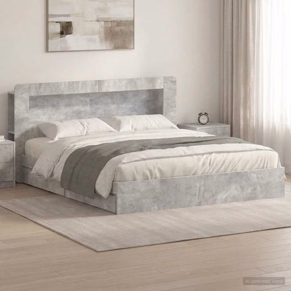vidaXL Telaio del letto moderno con cassetti in legno MDF Grigio, L/P: 200 x 200 cm