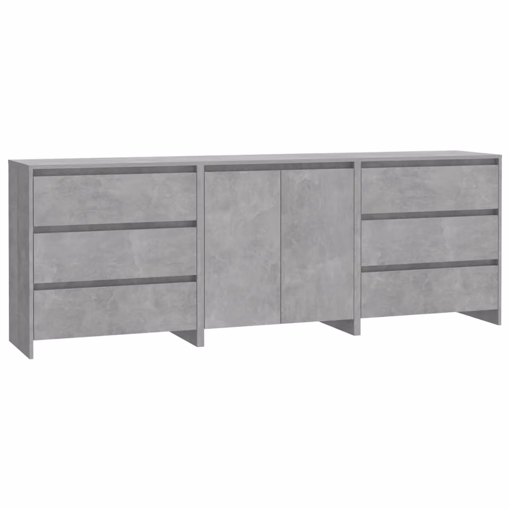 Credenze 3 pz Grigio Cemento in Legno Multistrato