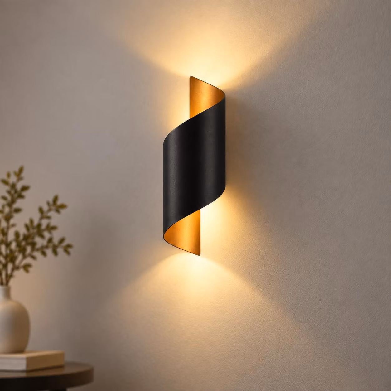 Lampada a LED da parete, nera, 10 W, a spirale, grado di protezione IP65, realizzata in alluminio, temperatura di colore 3000 K