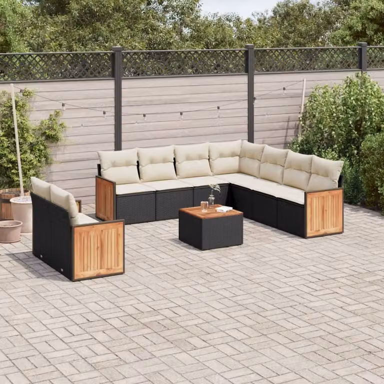 Maison Exclusive - Set Divani da Giardino 10pz con Cuscini in Polyrattan Nero