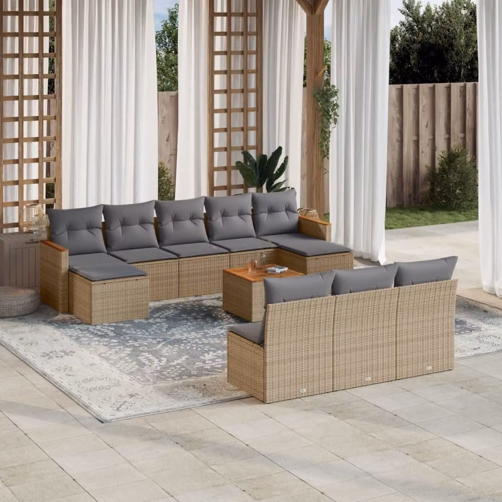 Maison Exclusive - Set Divani da Giardino 11 pz con Cuscini Beige in Polyrattan