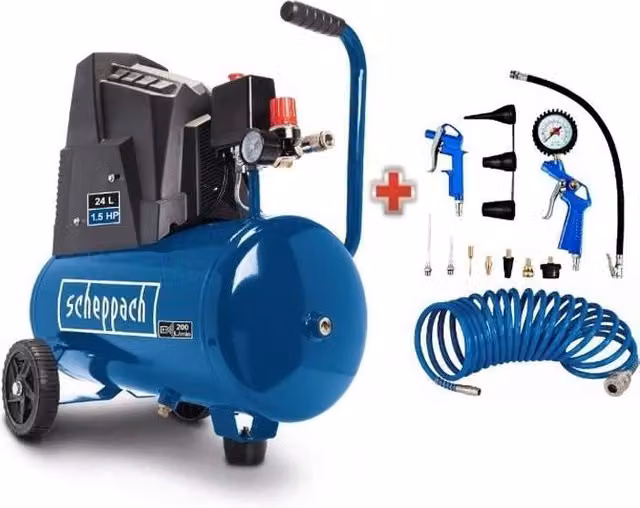 Compressore d'aria orizzontale Scheppach HC30o - 24L - 110 W - 8 bar (fornito con un set di 13 accessori)