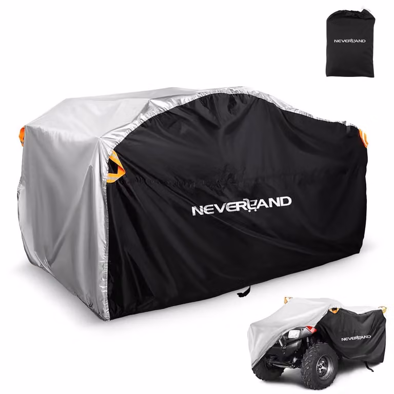 Telo protettivo per quad, modello XL, impermeabile, per uso interno ed esterno, colore nero, argento e arancione, dimensioni 210x120x115 cm