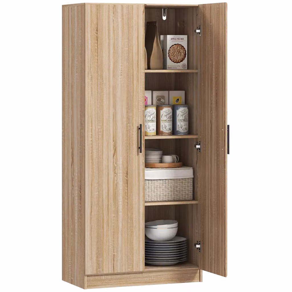 Credenza Minimal in legno beige e marrone con cassetti soft close, L 75 cm, P 40 cm, H 165 cm – 2