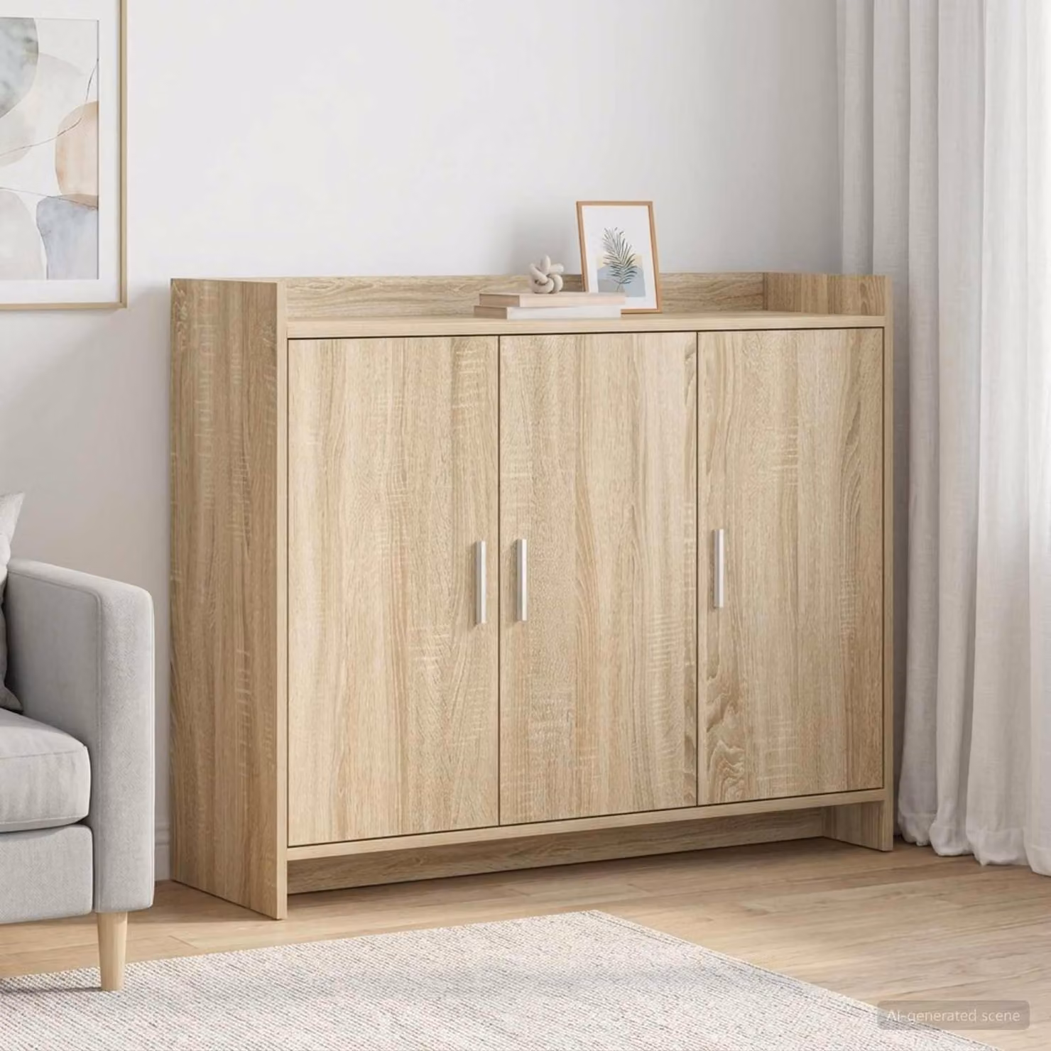 Credenza moderna vidaXL in legno ingegnerizzato color rovere Sonoma, L 98,5 x P 33 x H 80 cm