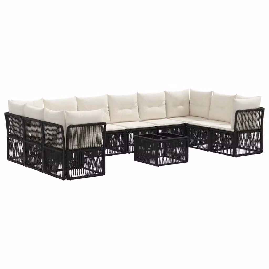 Set Divano da Giardino vidaXL a forma a U in Polyrattan Nero con Cuscini e Tavolino da Esterno – 2