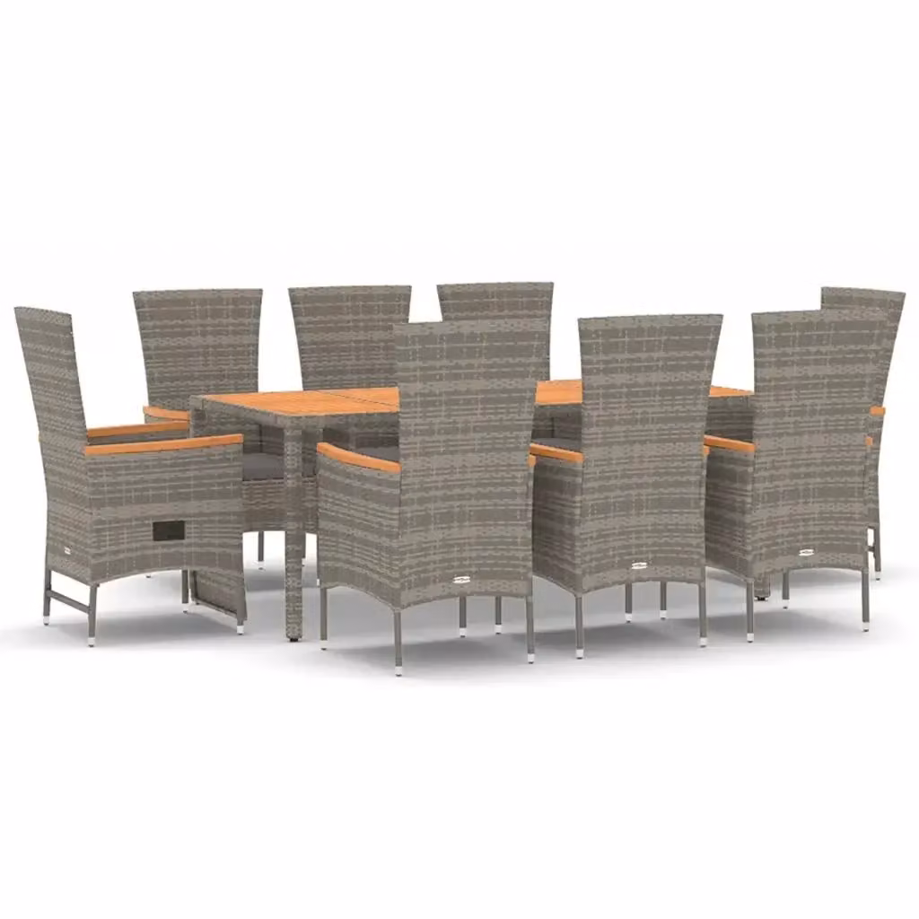Set da pranzo da giardino vidaXL in legno di acacia oliato e polyrattan grigio, 9 pezzi – 2