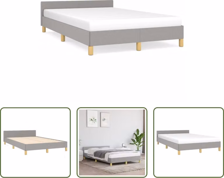 The Living Store Struttura letto con testiera in tessuto grigio chiaro 120x190 cm