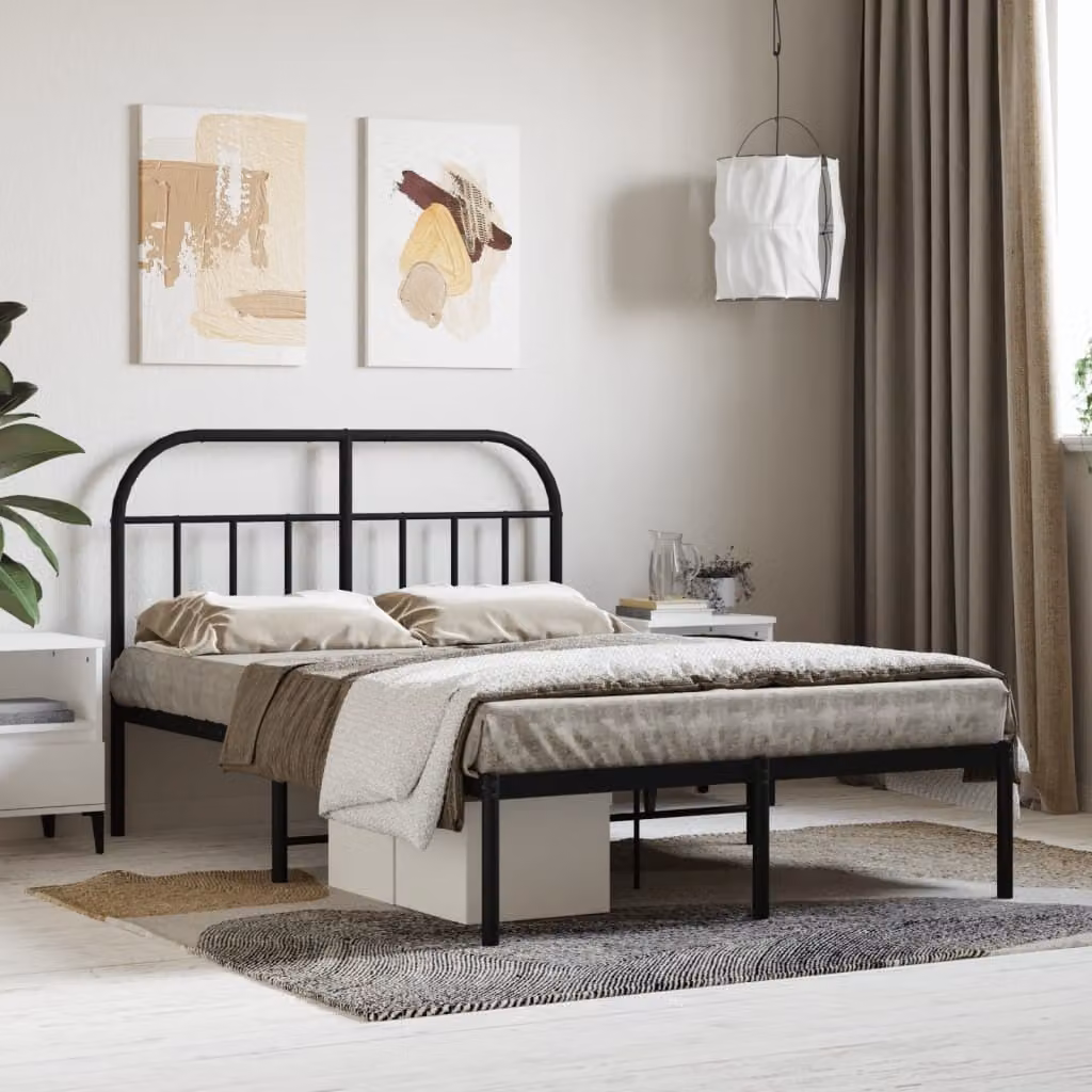 The Living Store Struttura letto con testiera in metallo nero 120x200 cm