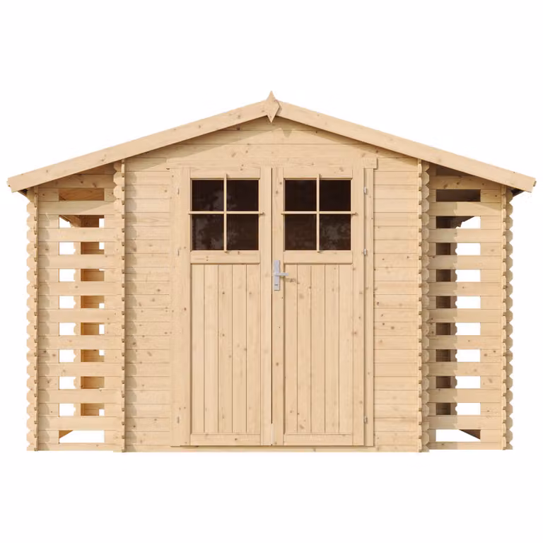 Casetta da giardino con legnaia TIMBELA M391F - L328xL206xH218 cm/ 3,53 + 0,97 + 0,97 m2