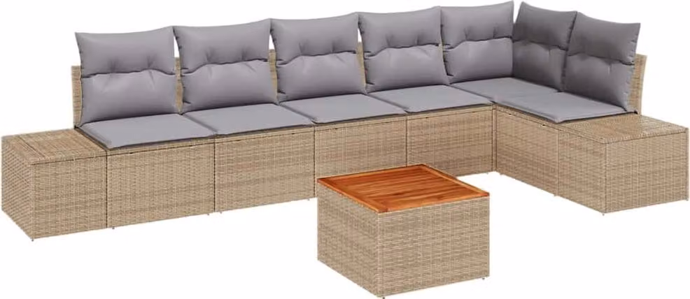 Set Divano da Giardino con cuscino 7 pcs Beige polyrattan
