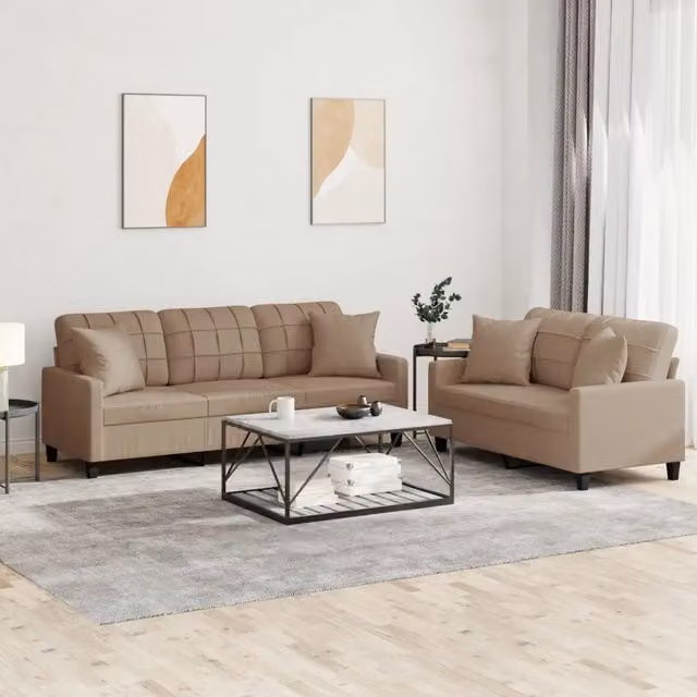 Set di Divani 2 pz con Cuscini Cappuccino in Similpelle 3201392