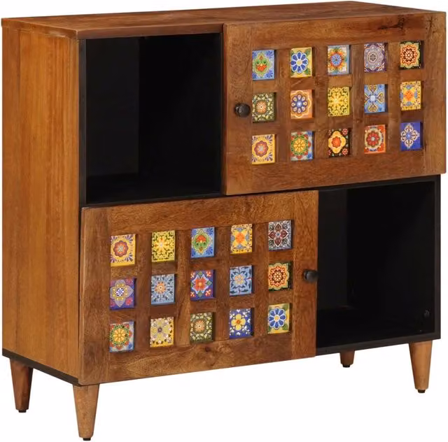 Credenza Buffet Moderna vidaXL in Legno di Mango Massello, Colore Noce, L 80 x P 33,5 x H 75 cm – 1