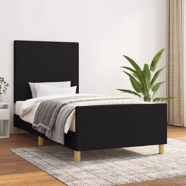Giroletto vidaXL in tessuto nero con struttura in legno di larice e doghe fisse L/P/H: 190 x 90 x 31 cm